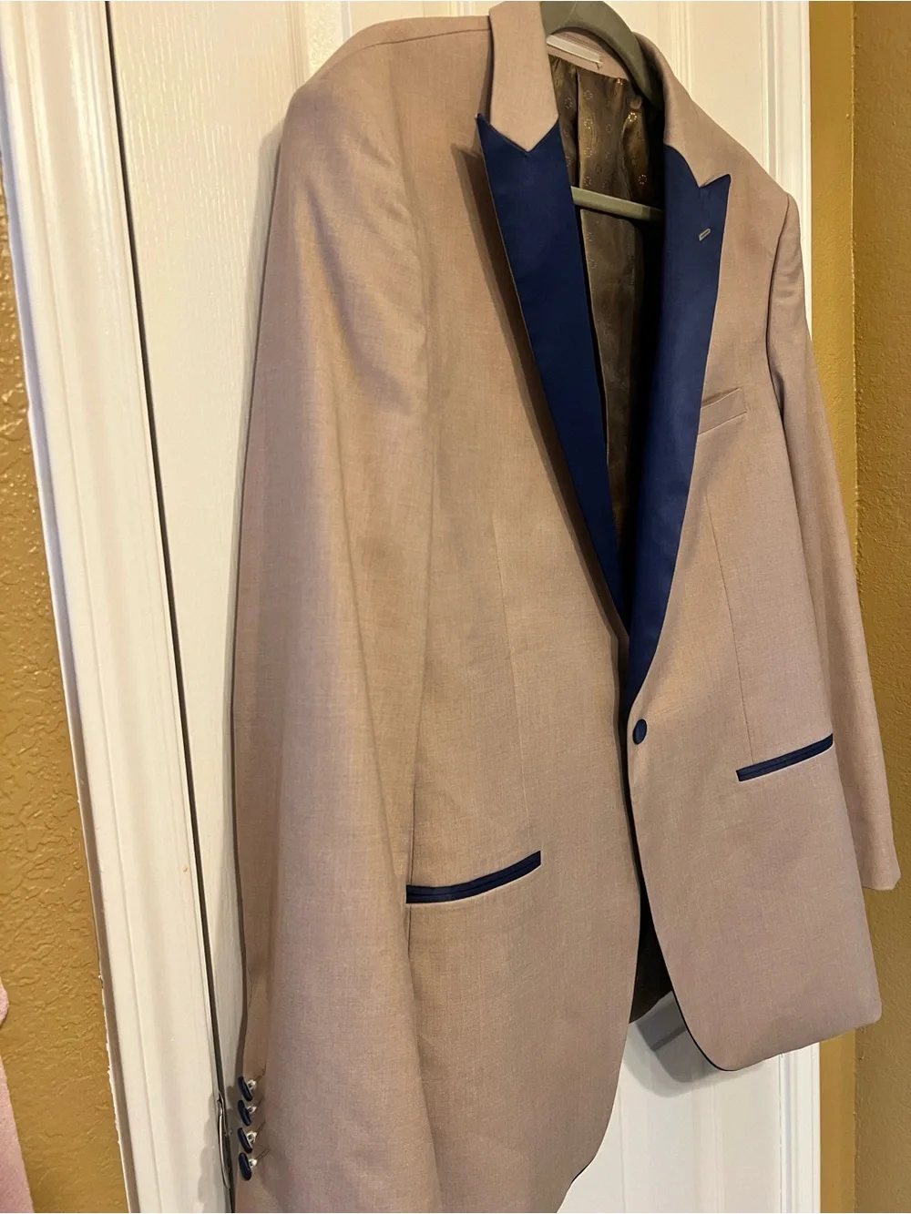 Insomnia Zupreme Beige Sport Coat with Blue Satin Lapel - Size 44